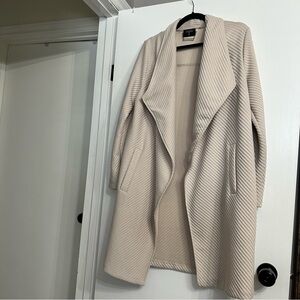 Tahari Longline Ribbed Open Front Coatigan - Large - Cream Oatmeal